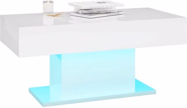 KEEPREAPER Modern Rectangular Coffee Table with High Glossy White Finish and LED Lights – 1