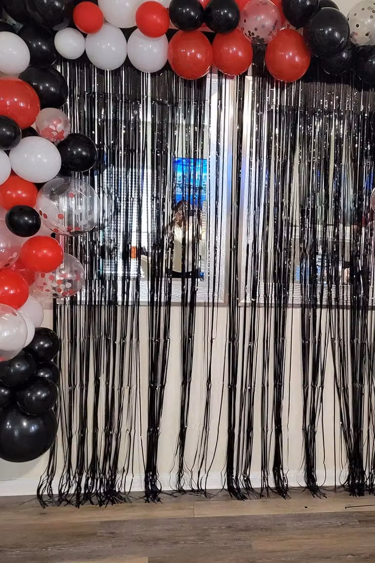 Neel Blue and Black Metallic Tinsel Foil Fringe Curtain Party Backdrop, W: 1 m, H: 2 m