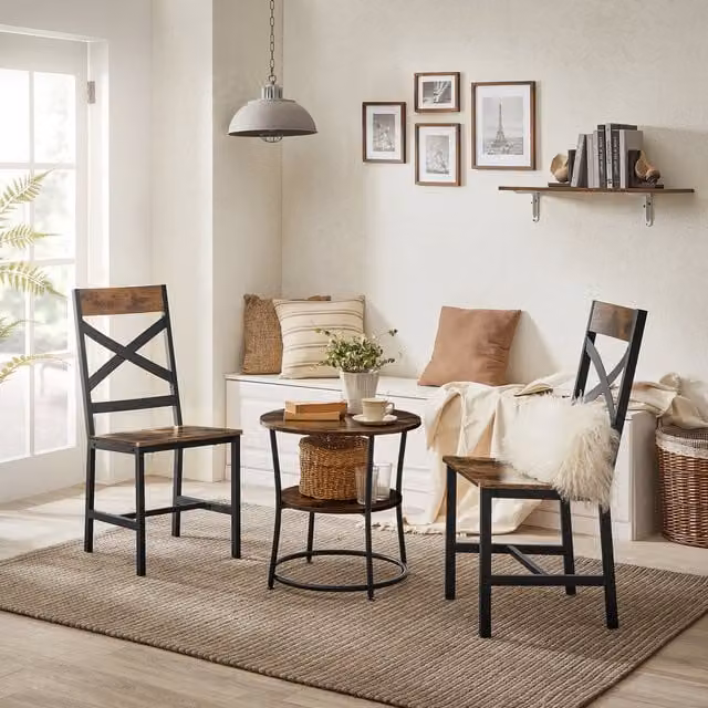 VASAGLE Set of 2 Industrial Kitchen Dining Chairs in Brown and Black