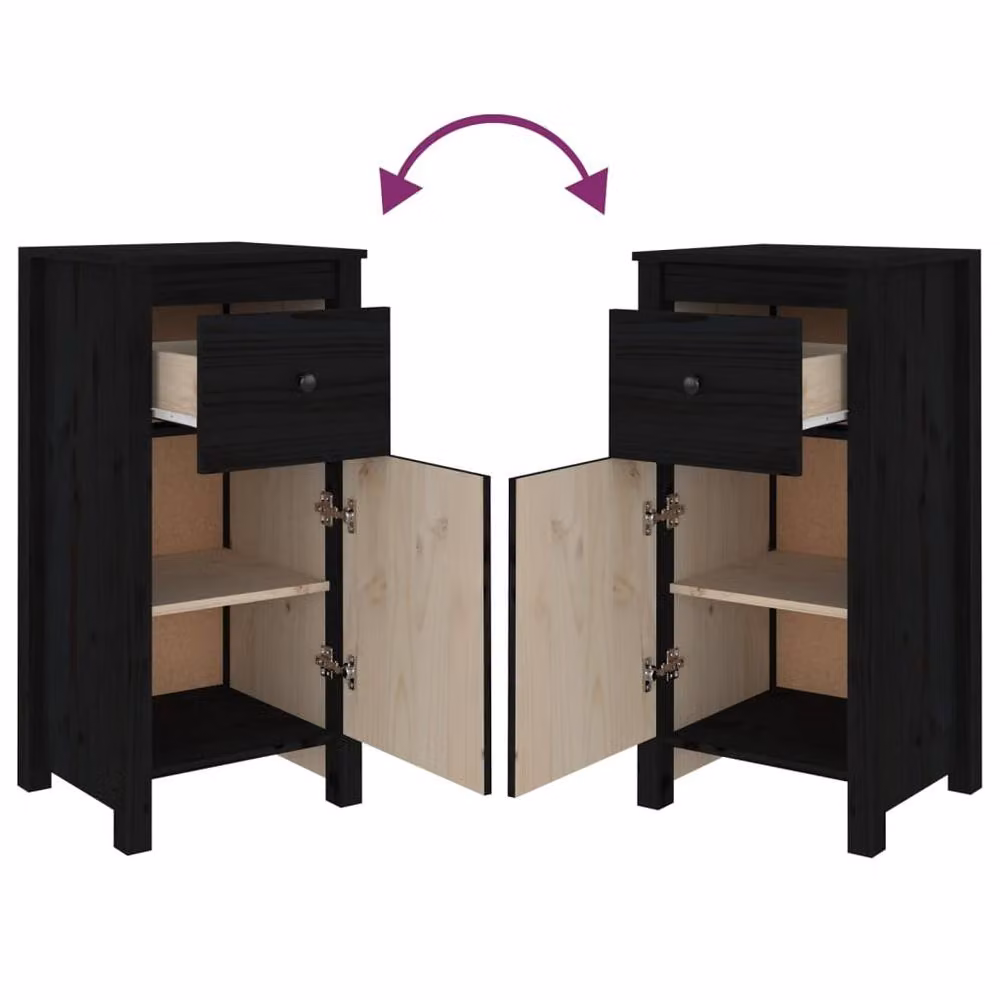 Berkfield Home Set of 2 Black Solid Pine Wood Sideboards, W/D/H: 40 x 35 x 80 cm – 5
