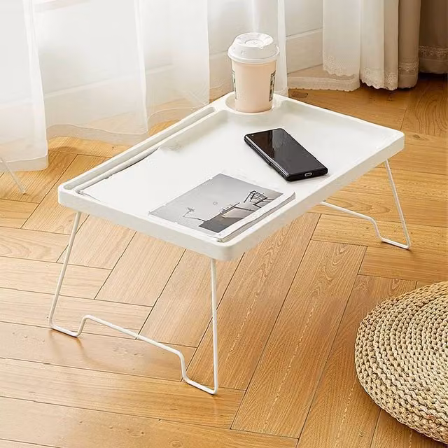 FLAVORA White Foldable Portable Breakfast Tray with Metal Legs – 1