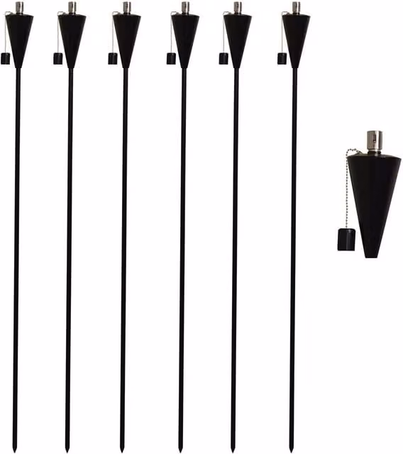 Harbour Housewares Set of 6 Black Metal Cone Tiki Garden Flame Torches with Ground Spike