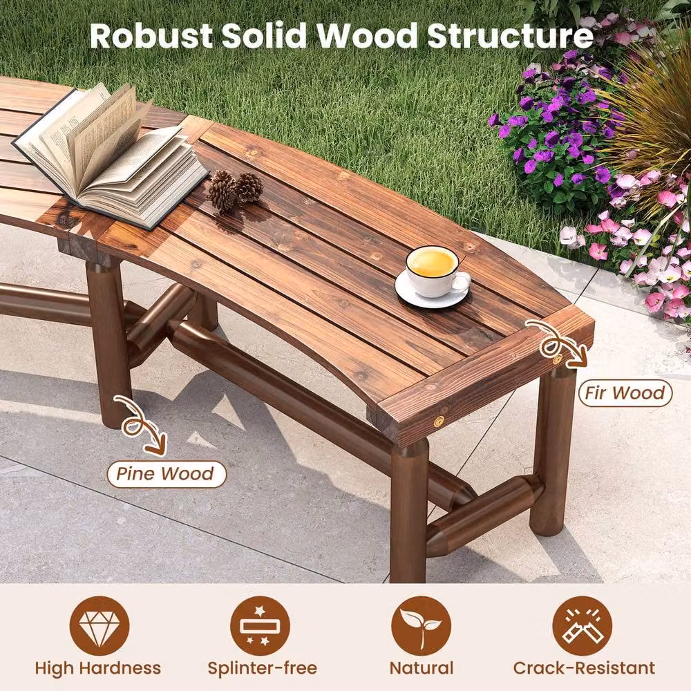 Costway Brown Solid Wood Curved Backless Patio Bench for 2-3 People – 2