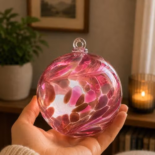 Sienna Glass Pink Angel Orb Hanging Glass Ornament, 10 cm – 2
