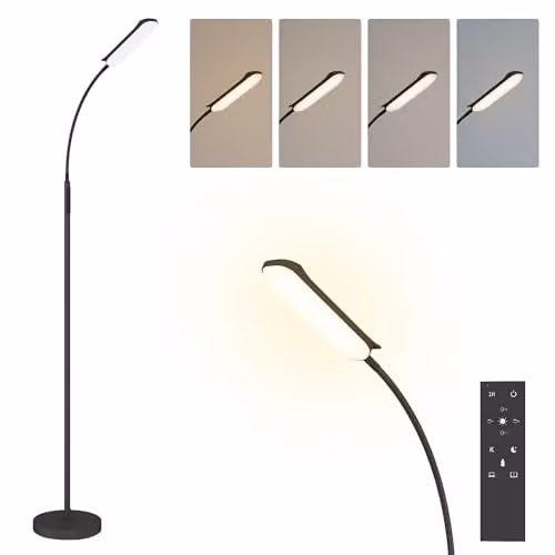 HOMCOM LED Floor Lamp in Black with Remote and Touch Control, Steplessly Dimmable and Height Adjustable