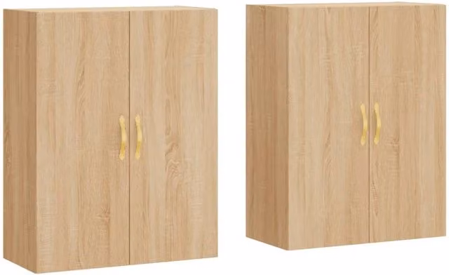 Berkfield Home Wall Mounted Cabinets, 2 Piece Set in Sonoma Oak and Light Tan, W/D/H: 69.5 x 34 x 90 cm