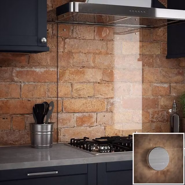 Generic Clear Glass Kitchen Splashback with White Finish, W: 60 cm, H: 75 cm