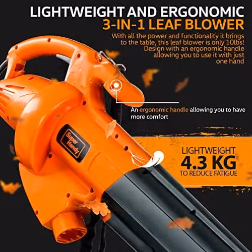 SuperHandy 2400W Electric Leaf Blower, Vacuum and Mulcher in Black and Orange – 5