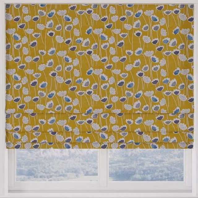 Terrys Clara Made to Measure Blackout Roman Blind in Yellow Floral Design