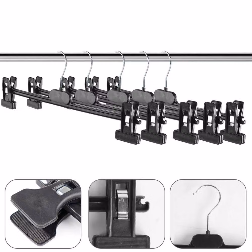 SPETLEK Black Plastic Adjustable Clip Hangers with Swivel Hook, 5 Pack – 3