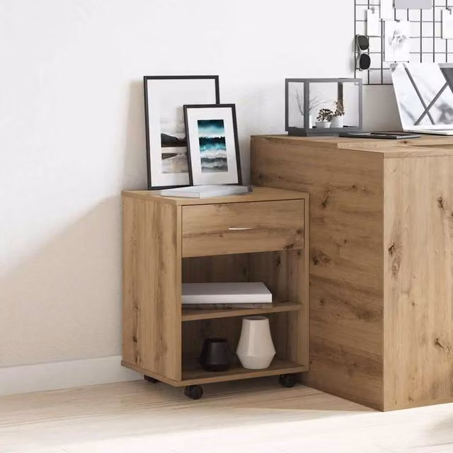 Berkfield Home Artisan Oak Rolling Cabinet in Brown, W/D/H: 46 x 36 x 59 cm