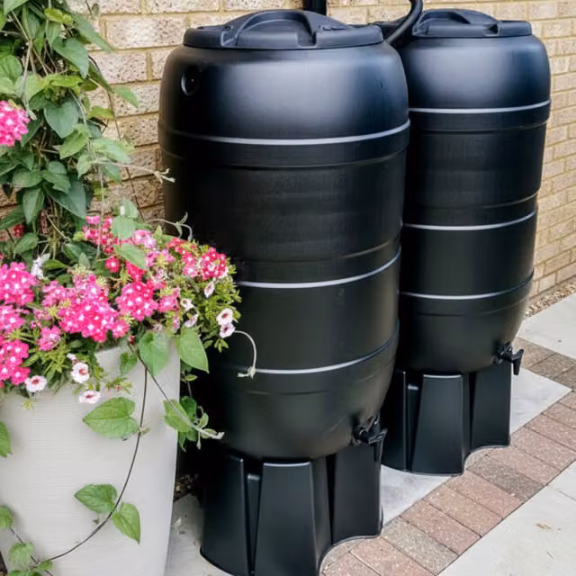 Strata 210 Litre Black Water Butt Double Kit with Filter