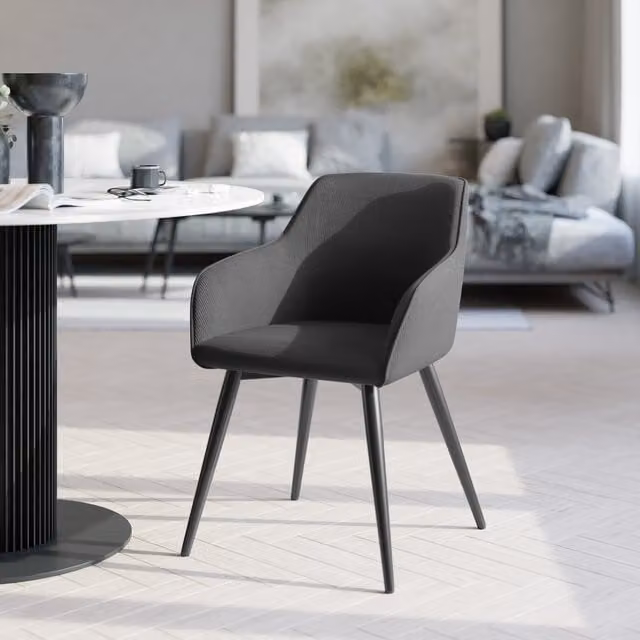 Tectake Scandinavian Dining Chair with Padded Bouclé Fabric Cover in Anthracite and Black, Height: 82 cm