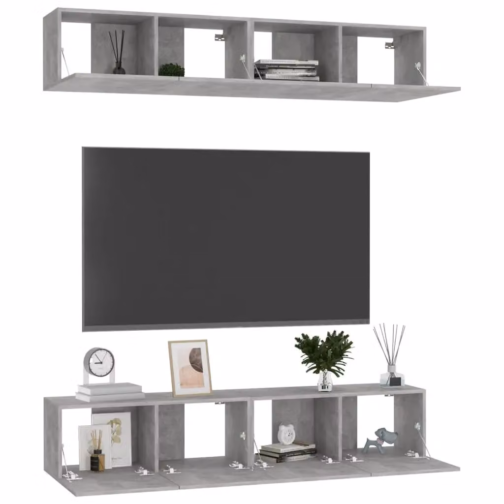 Berkfield Home Set of 4 Wall Mounted TV Cabinets in Concrete Grey, Engineered Wood, W/D/H: 80 x 30 x 30 cm – 3