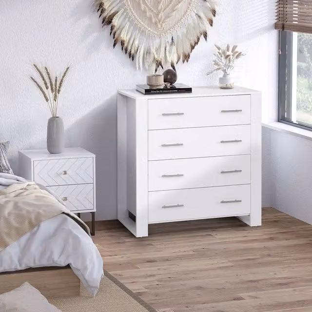 EONLION Modern White 4 Drawer Chest of Drawers for Bedroom and Living Room Storage