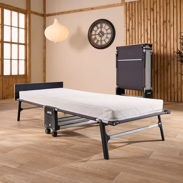 Jay-Be RE80 Rollaway Folding Bed with e-Fibre Mattress, Single, Black, W/D/H: 90 x 190 cm