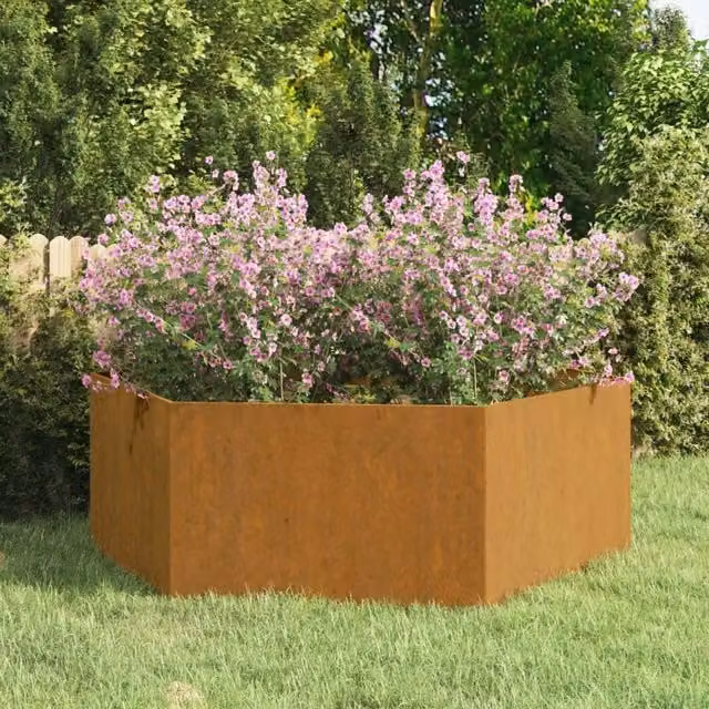 Berkfield Home Rectangular Corten Steel Planter in Brown, W/D/H: 138 x 120 x 45 cm