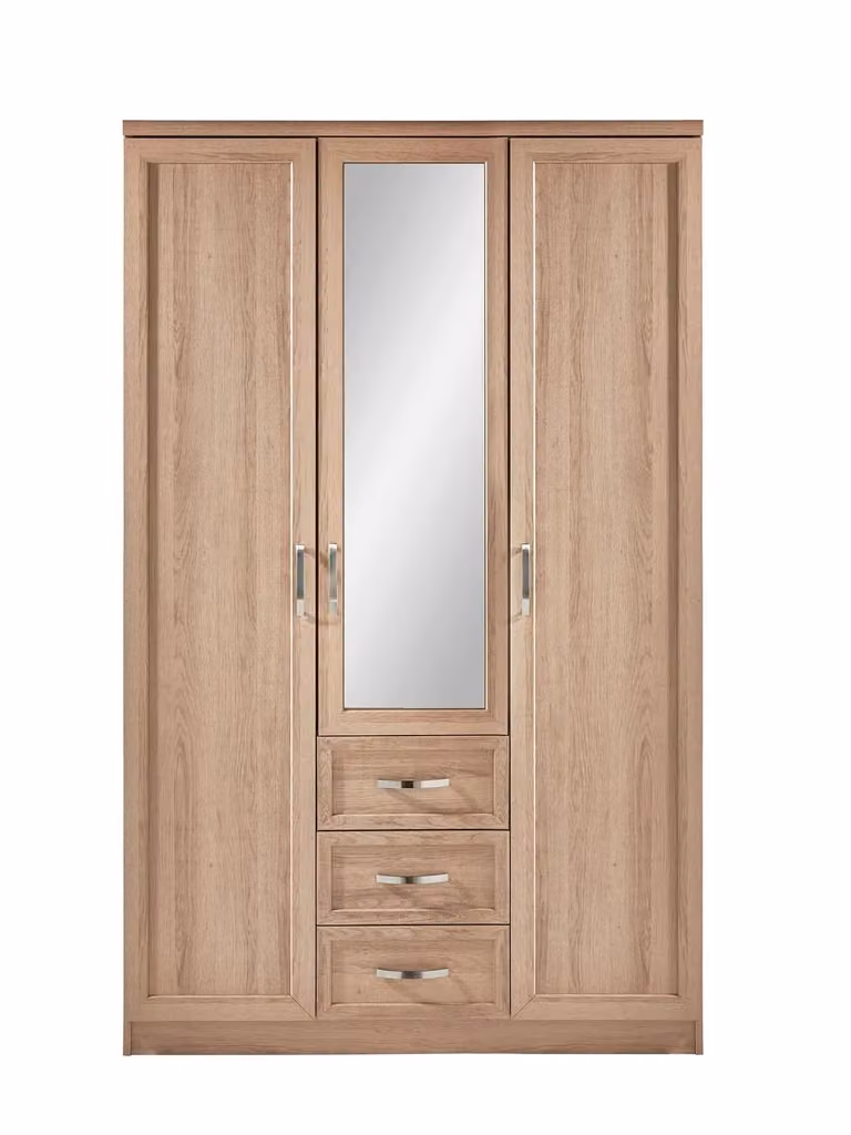 Very Home Camberley 3 Door Wardrobe in Brown with Mirror and Internal Drawers, W: 118.6 cm, H: 191.5 cm, D: 57.5 cm