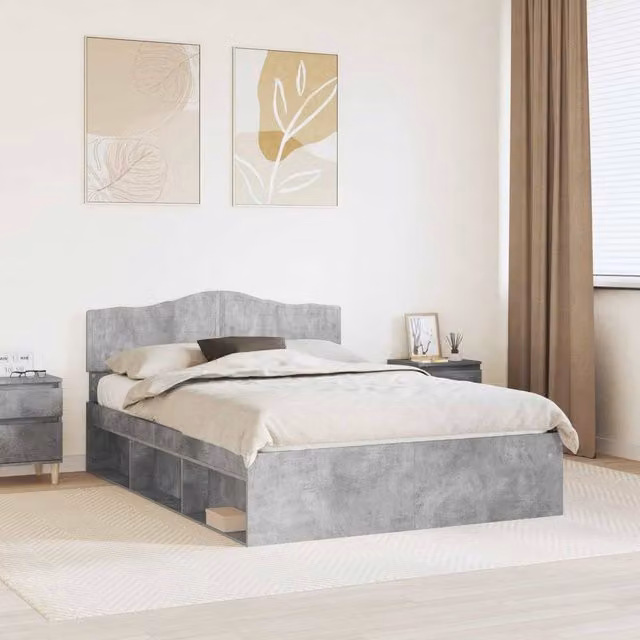 Berkfield Home Modern Bed Frame with Headboard in Grey Solid Pine Wood, W: 140 cm, L: 200 cm