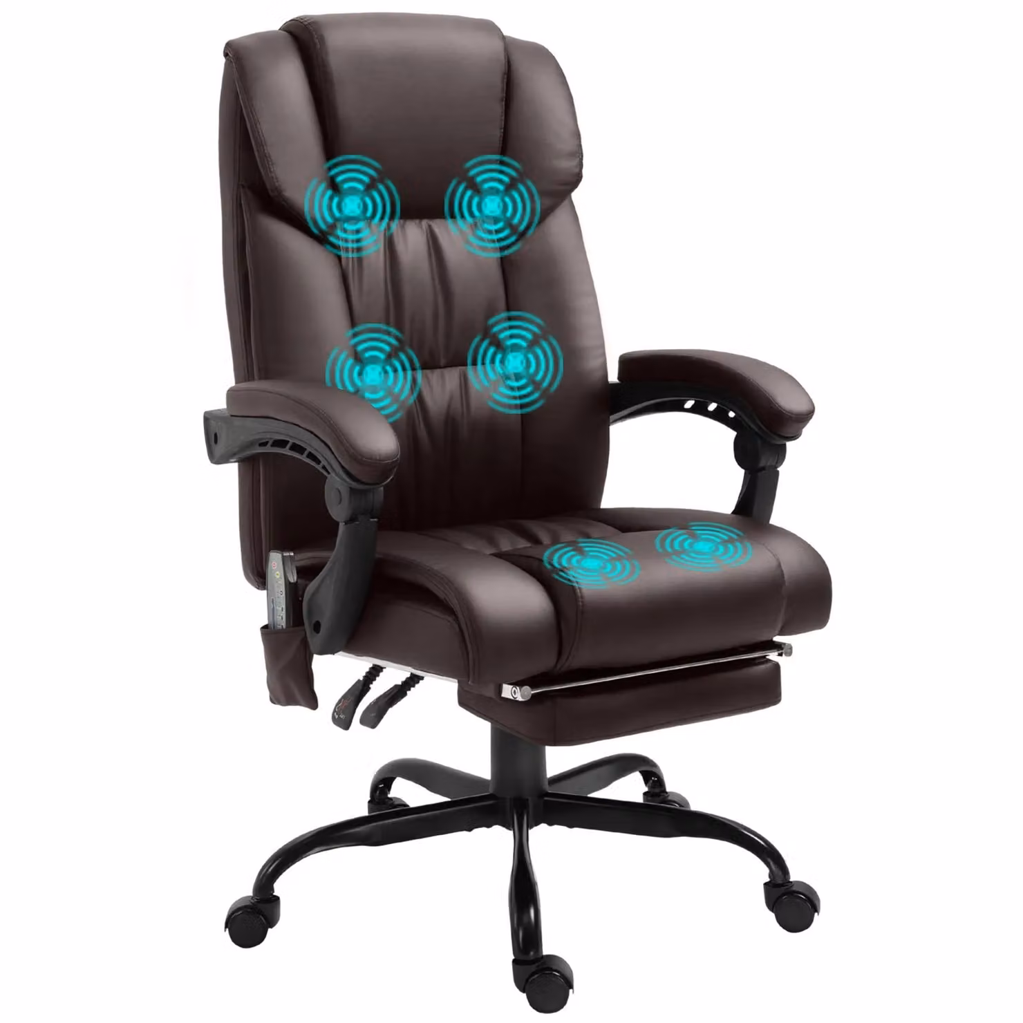 VINSETTO Brown PU Leather 6-Point Massage Executive Recliner Chair with Remote Control – 2
