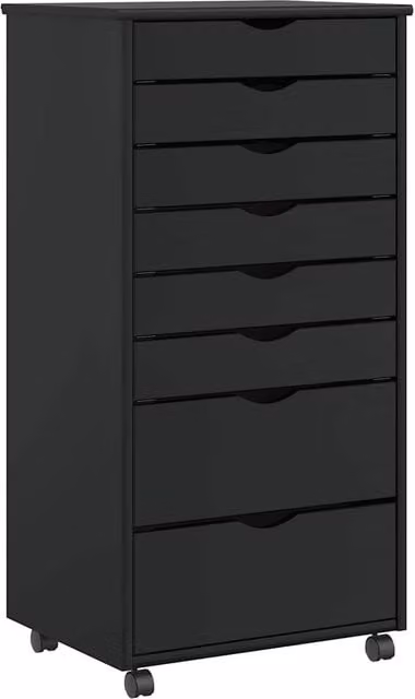 Berkfield Home MOSS Rolling Cabinet with Drawers in Black Solid Pine Wood
