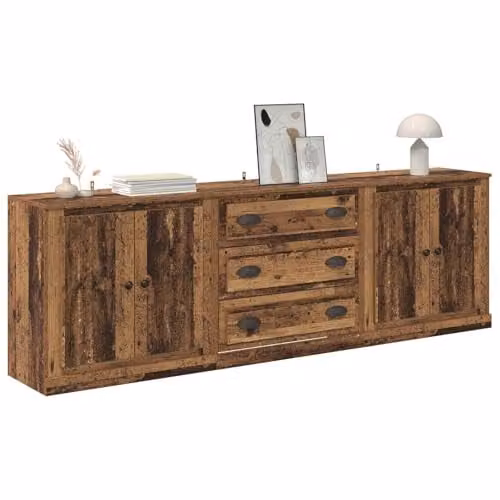 vidaXL Set of 3 Modern Sideboards in Old Wood Brown, W: 210 cm, D: 35.5 cm, H: 67.5 cm – 1