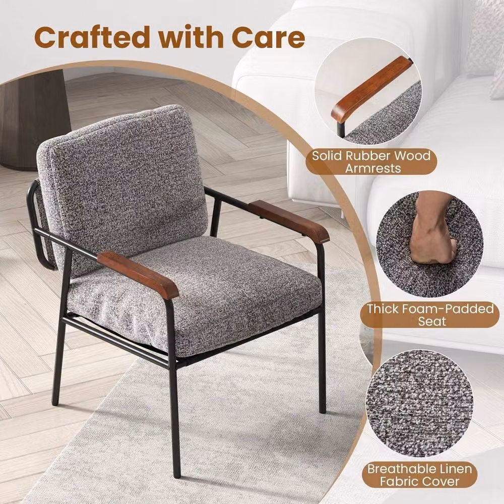 Kelvenix Modern Grey Fabric Armchair with Metal Frame and Armrests – 4