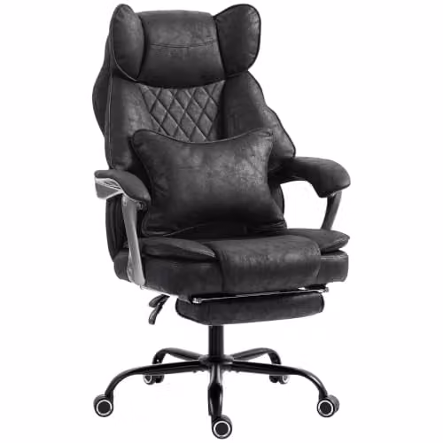 HOMCOM Executive Office Chair with Footrest and Headrest, Black Synthetic Leather – 1
