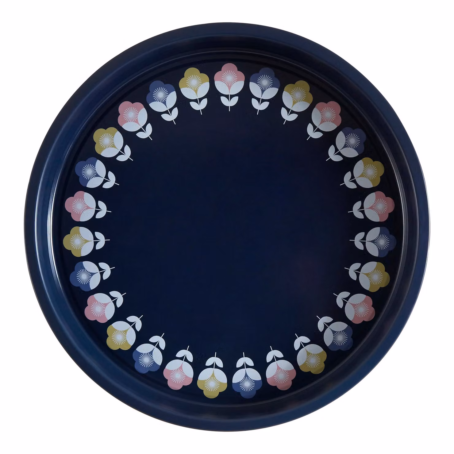 Orsina Joni Round Geometric Metal Serving Tray in Blue – 2