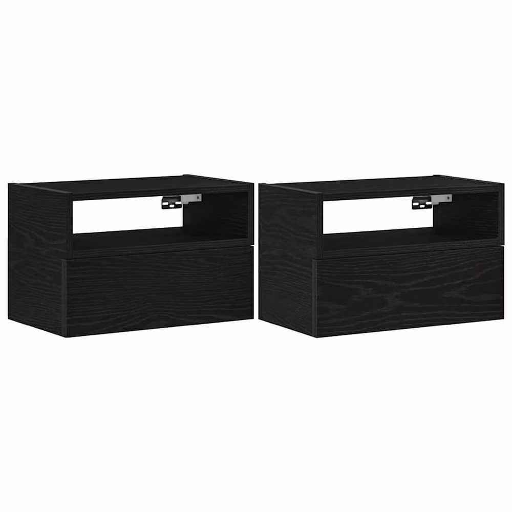 Berkfield Home Set of 2 Modern Wall-mounted Bedside Cabinets in Black, W/D/H: 45 x 26 x 28.5 cm – 3