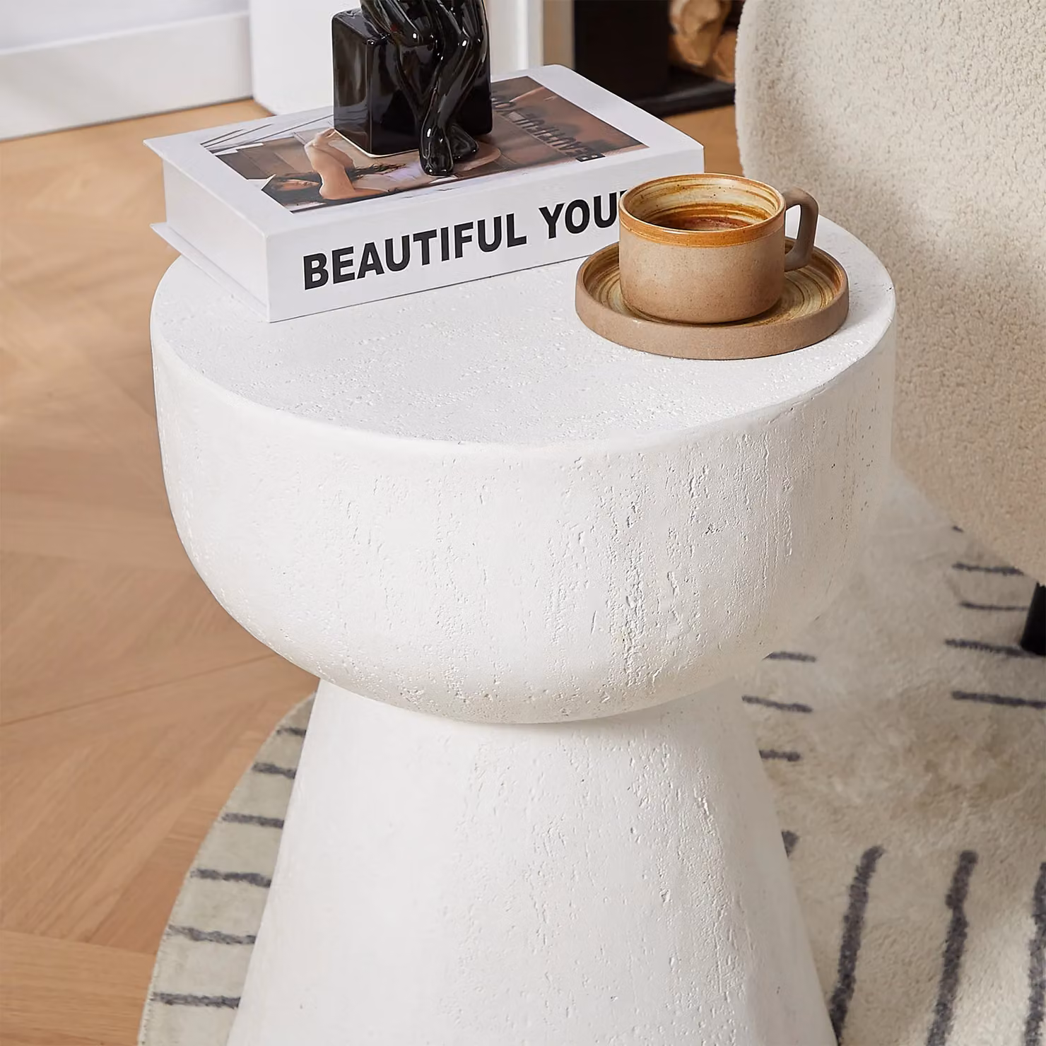 Nordlys White Lacquered Composite Round End of Sofa Table for Indoor and Outdoor Use – 3