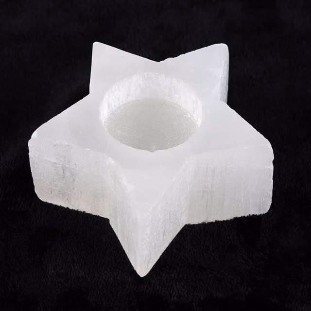KDMK White Selenite Star Stone Tealight Candle Holder