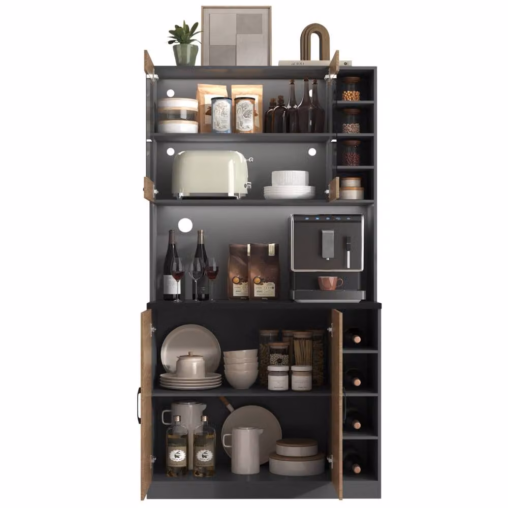 STILVORA Modern White Kitchen Cabinet with Integrated LED Lighting and Glass Doors – 5