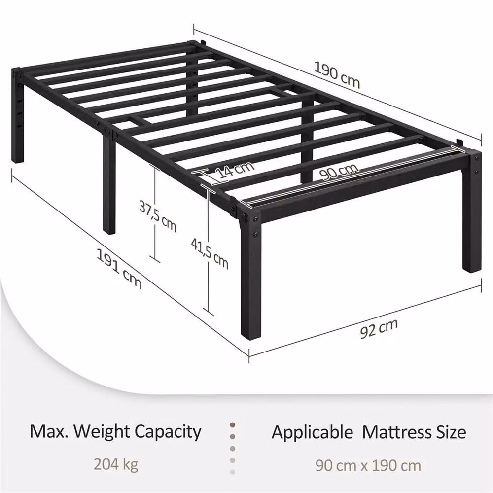 PAWNORA Metal Platform Bed Frame, Black, W/D/H: 90 x 190 x 41 cm – 2