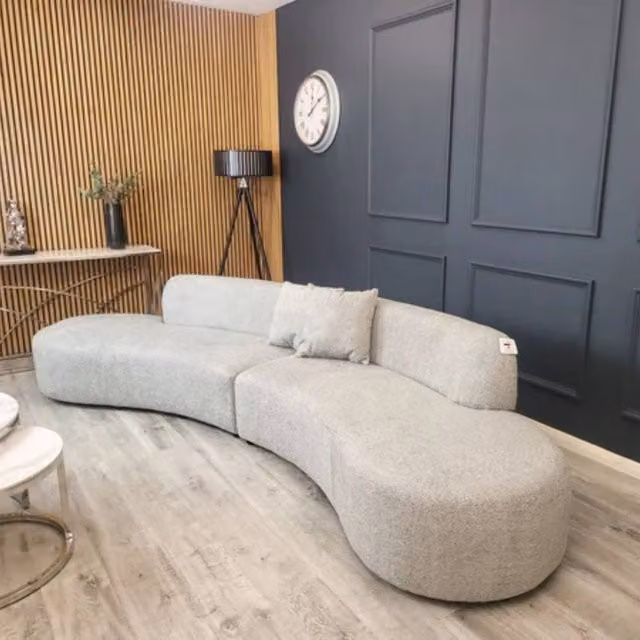Stratus Interiors Miami Boucle Curved Corner Sectional Sofa in Light Grey