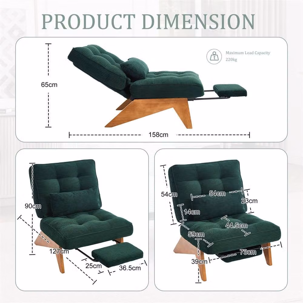 Direct Wicker Adjustable Reclining Chair with Ottoman and Emerald Green Striped Upholstery – 2