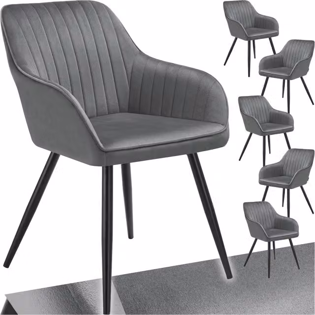TECTAKE Marilyn Dining Chair in Grey Quilted Velvet with Steel Legs