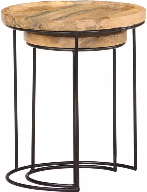Berkfield Home Beautiful 2 Piece Round Coffee Table Set in Brown Mango Wood and Black Steel