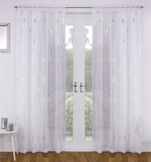 Tyrone Textiles Pair of White Birch Graphic Voile Fabric Panels, Height: 183 cm