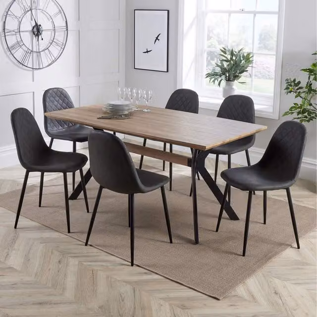 Home Source Cairo Rectangular Dining Set with 6 Grey Anastasia Chairs