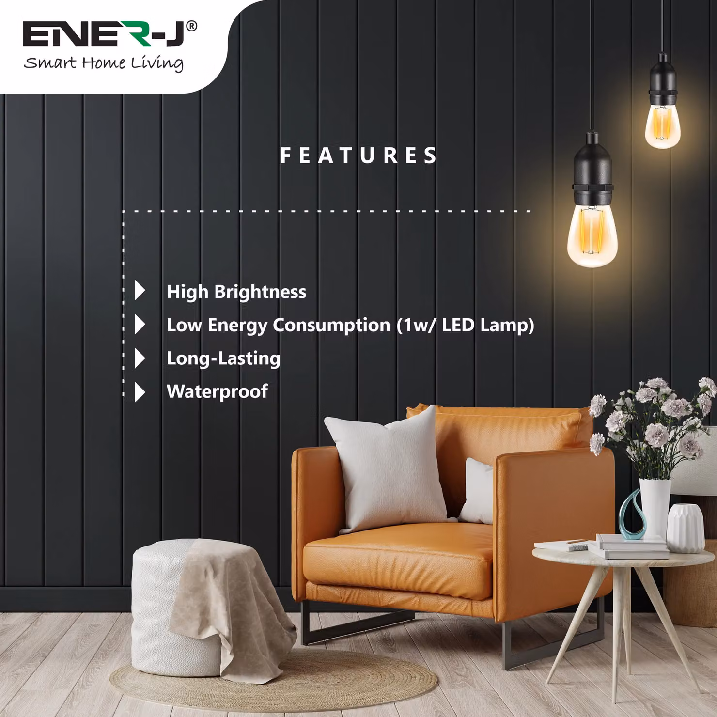 ENER-J LED Festoon String Lights, 30m Warm White Outdoor Garden Lighting with 32 Bulbs, IP65 Waterproof, Black – 4