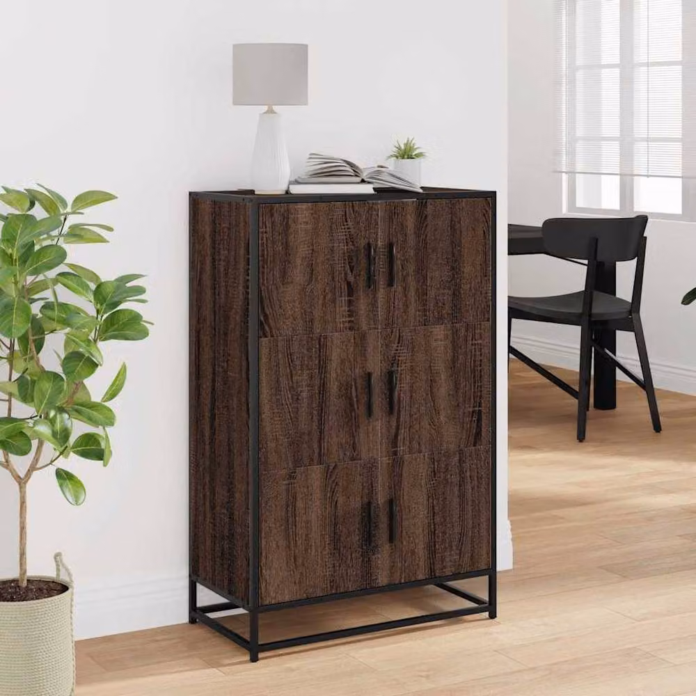Berkfield Home Industrial Highboard in Brown Oak with Metal Accents, W/D/H: 68 x 35 x 106.5 cm – 3
