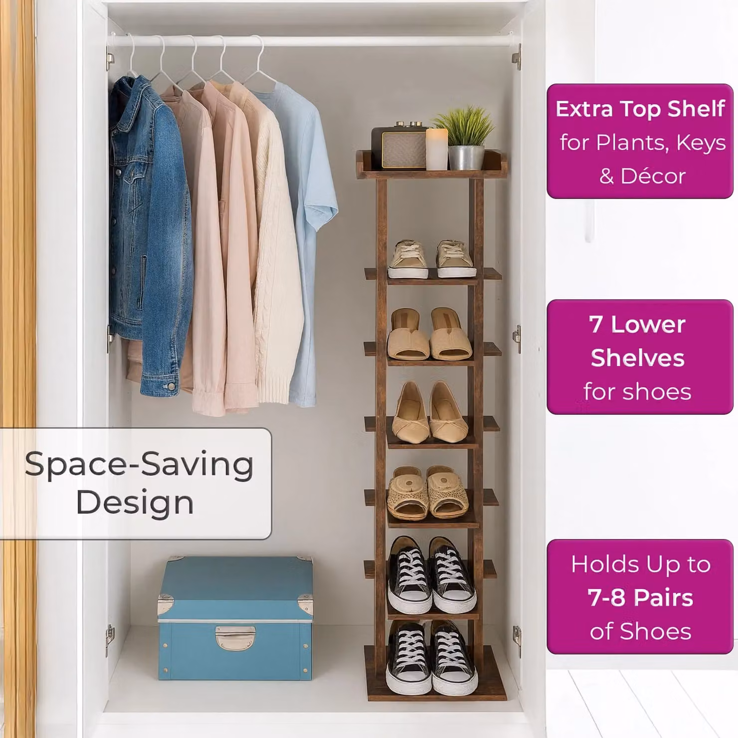 Neo 7 Tier Slim Wooden Shoe Rack Storage in Dark Brown – 3