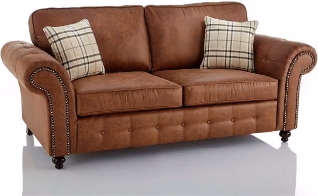 Furniture786Ltd Chicago Oakland 3 Seater Modern Upholstered Sofa in Brown Synthetic Leather with Scatter Cushions