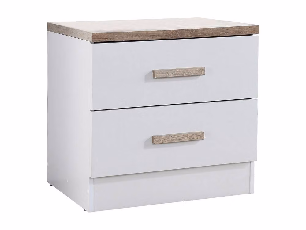 Vente-unique Skaido Bedside Table with 2 Drawers in White and Light Oak, W/D/H: 40 x 40 x 50 cm – 2