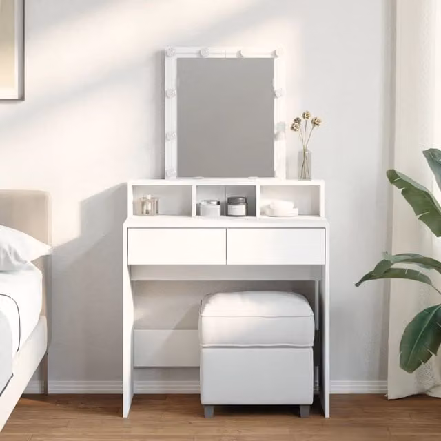 Berkfield Home Modern White LED Dressing Table, W: 80 cm, D: 41 cm, H: 144.5 cm