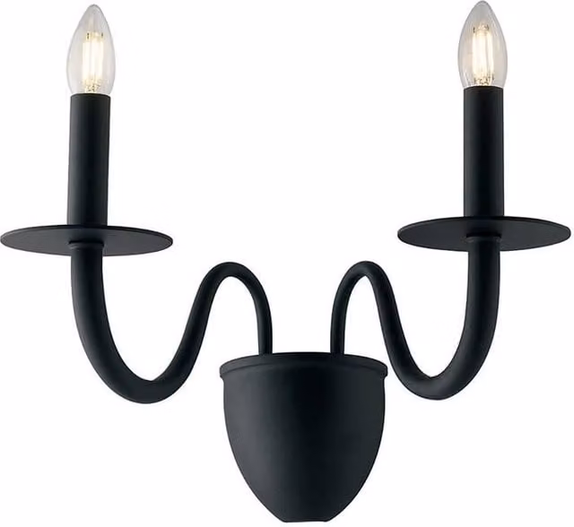 Netlighting ARMSTRONG Twin 2 Light Candle Wall Light, Black, W/D/H: 45 x 36 x 26 cm