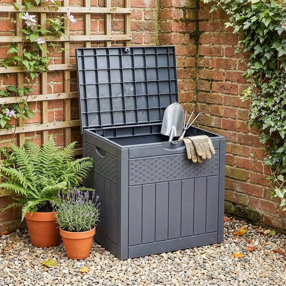 FLAVORA 126L Compact Plastic Outdoor Storage Chest Box in Grey – 3