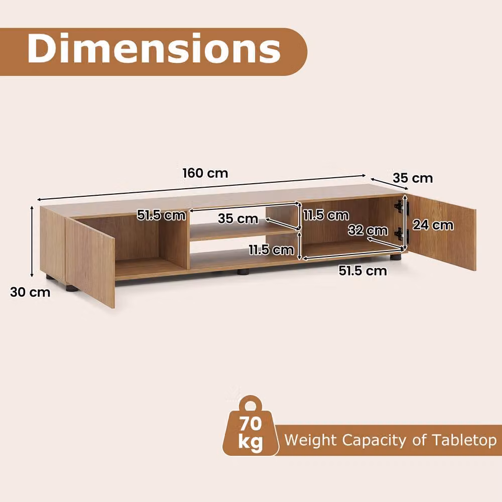 Gymax Modern Wood and Metal TV Stand for up to 70 inch TVs in Brown and Beige – 2