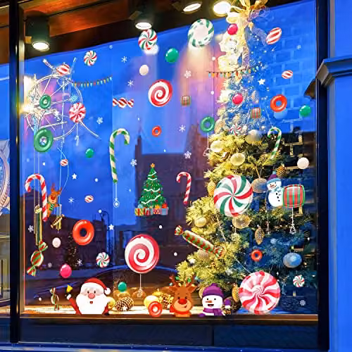 WALPLUS Christmas Window Stickers, Reusable Double-Sided Santa and Friends Decals, 101 Pieces, Multicolour – 2